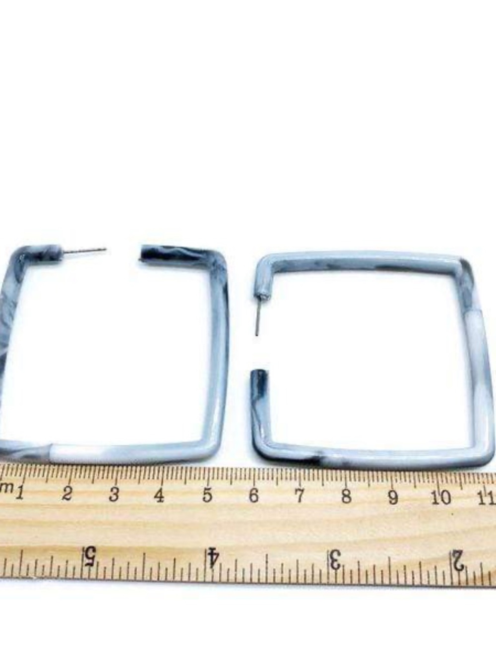 Womens Square Hoop Gray and Black Acrylic Earrings